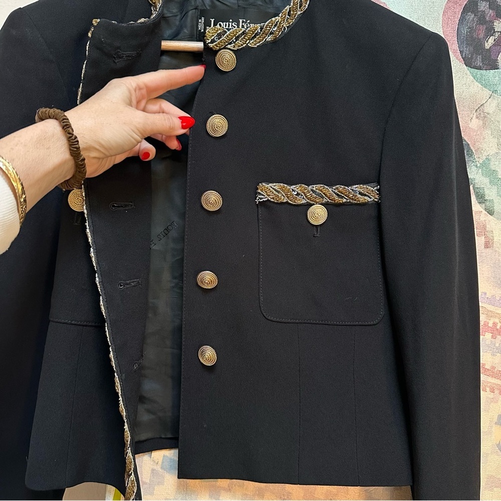 Vintage Louis Feraud 1990s beaded boxy black and gold blazer jacket - Picture 3 of 11